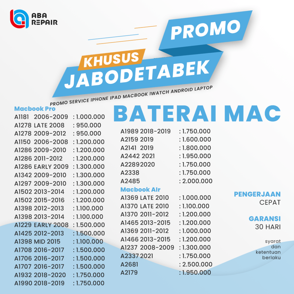 BATERAI MACBOOK PRO PROMO JABODETABEK SEPTEMBER 2024